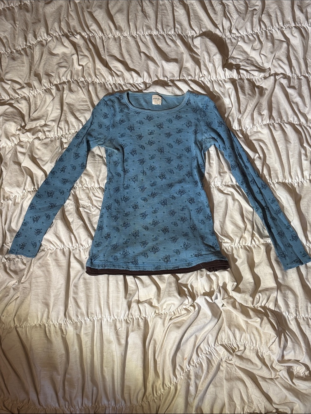 Energie Butterfly Blue Floral Long Sleeve Thermal Tee